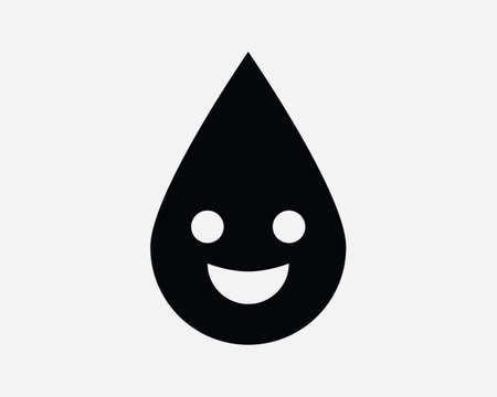 Happy Water Droplet Icon. Liquid Drop Smile Environmental Friendly Blood Drip Black White Sign Symbol Illustration Artwork Graphic Clipart EPS Vectorのイラスト素材