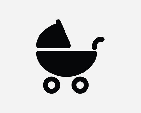 Stroller Icon. Pushchair Pram Push Chair Toddler Baby Infant Newborn Carriage Black White Sign Symbol Illustration Artwork Graphic Clipart EPS Vectorのイラスト素材
