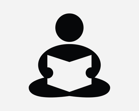 Reading Icon. Man Read Book Education Study Library School Learn Open Reader. Black White Sign Symbol Illustration Artwork Graphic Clipart EPS Vectorのイラスト素材