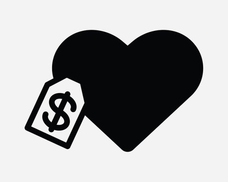 Price of Love Icon. Cost Money Tag Label Heart Valentines Day Gift Sale Expensive Value. Black White Sign Symbol Artwork Graphic Clipart EPS Vectorのイラスト素材