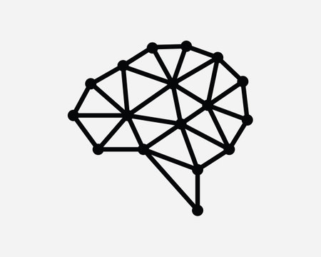 Brain Network Icon. IQ AI Human Artificial Intelligent Intelligence Digital Web Connection Black White Graphic Clipart Artwork Symbol Sign Vector EPSのイラスト素材