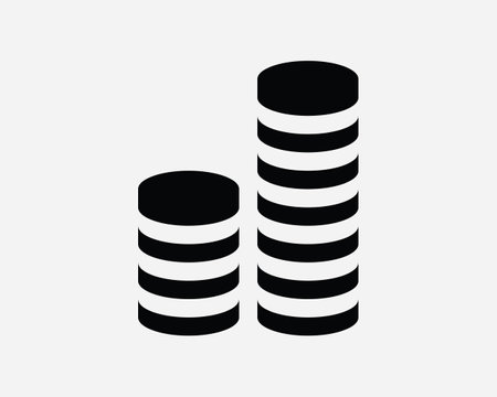 Coins Icon. Money Finance Bank Banking Cash Stack Invest Investment Wealth Rich Income Pay Black White Graphic Clipart Artwork Symbol Sign Vector EPSのイラスト素材