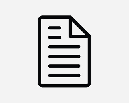 Document Icon. Text File Page Contract Report Note Doc Word Letter Form Sheet Page Outline Black White Graphic Clipart Artwork Symbol Sign Vector EPSのイラスト素材
