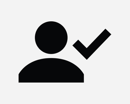 Verified User Icon Man Person Character Social Media Account Check Verify OK Status Approve Black White Graphic Clipart Artwork Symbol Sign Vector EPSのイラスト素材
