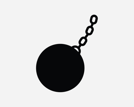 Wrecking Ball Icon. Destroy Demolish Demolition Heavy Round Metal Chain Smash Break Swing. Black White Graphic Clipart Artwork Symbol Sign Vector EPSのイラスト素材