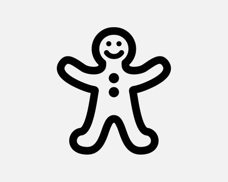 Gingerbread Man Line Icon Ginger Bread Cookie Person Shape Christmas Holiday Food Dessert Biscuit Sweet Black White Line Outline Sign Symbol Vectorのイラスト素材