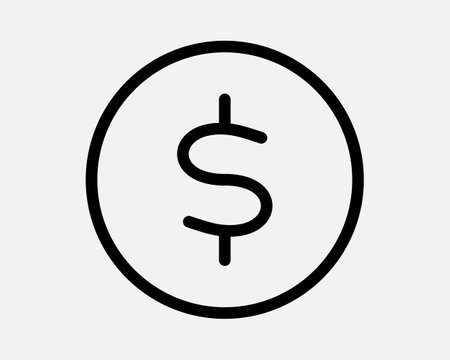 Money Round Line Icon Dollar Sign Button Circle Circular Coin Wealth Finance Bank Currency Cash Payment Price Investment Black Outline Symbol Vectorのイラスト素材