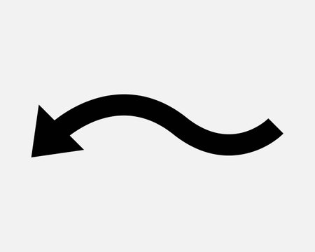 Wave Arrow Left Down Wavy Curve Curvy Point Pointer Path Navigation Icon Black White Shape Vector Clipart Graphic Illustration Artwork Sign Symbolのイラスト素材