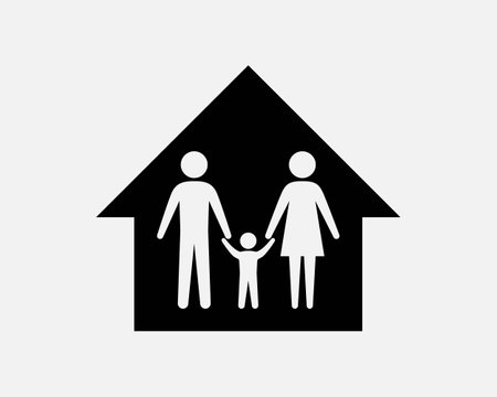 Family Home Icon House Parents Cild Mother Father Son Loving Unity Care Holding Hands Together Black White Shape Line Outline Sign Symbol EPS Vectorのイラスト素材