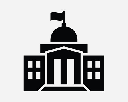 Government Building Icon Museum Bank University Architecture Structure Capitol Library Dome Flag Black White Outline Line Shape Sign Symbol EPS Vectorのイラスト素材
