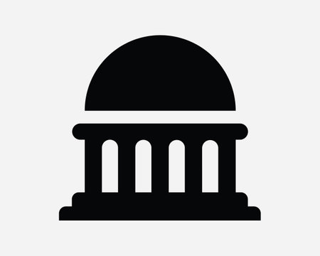 Government Icon Building Dome Architecture Structure Bank Law Museum Library Congress Capitol Black White Outline Line Shape Sign Symbol EPS Vectorのイラスト素材