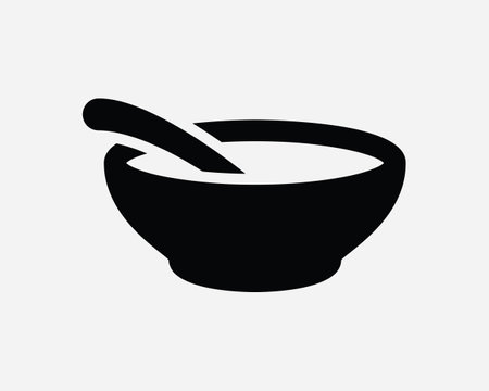 Food Bowl Icon Soup Cereal Spoon Cooking Kitchen Meal Restaurant Dish Plate Breakfast Lunch Dinner Black White Outline Shape Sign Symbol EPS Vectorのイラスト素材