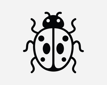 Ladybug Icon Lady Bug Insect Beetle Fly Cartoon Top View Design Natural Wild Animal Wildlife Black White Outline Line Shape Sign Symbol EPS Vectorのイラスト素材