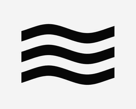 Wave Icon Waving Water Lines Tide Sea Ocean Aqua Lake River Tidal Storm Drain Stormwater Beach Black White Outline Line Shape Sign Symbol EPS Vectorのイラスト素材