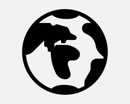 Globe Round Ball Icon Planet Earth World Map Sphere Shape Symbol African Continent Landmass Land Ocean Africa Black White Graphic Sign Vector Artworkのイラスト素材