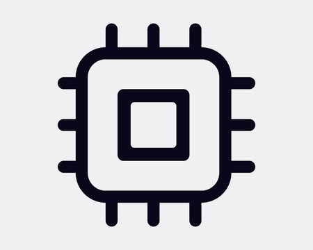 Computer Chip Outline Icon Data AI Tech Microchip Line Symbol Hardware Circuit System Electrical...