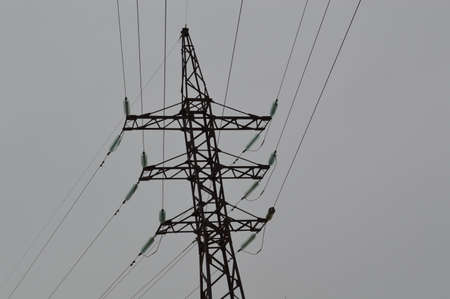 Electricity pylons and wires. High voltage power lines.