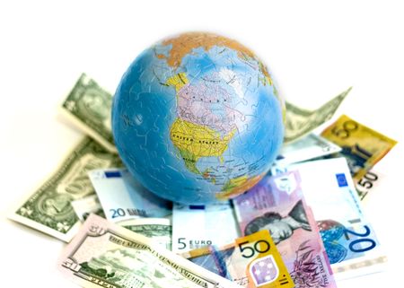 with Euro, US Dollars, and AUS Dollarsの写真素材