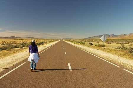 Woman walking aloneの写真素材