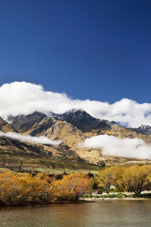 Beautiful trees and mountains in Autumn, New Zealand