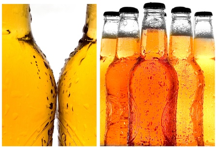 Various close-up shots of cold beer isolated on whiteの写真素材