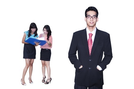 Business people and team standing on white backgroundの写真素材