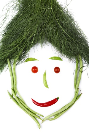 Face made of vegetables, shot in studio isolated on white backgroundの写真素材