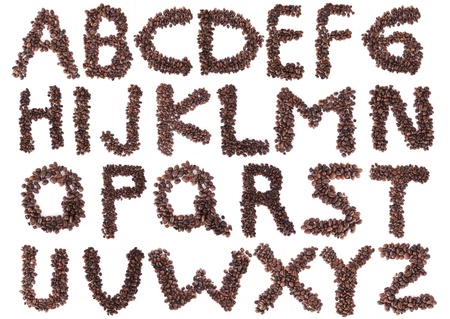 Alphabet made by coffee beans shot in studio on white の写真素材