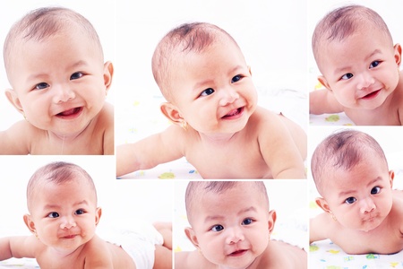 Collage of different photos of baby expressionの写真素材