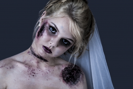 Portrait of bridal zombie with wound and stare creepyの写真素材