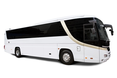 Bus travel isolated over white bringing touristsの写真素材