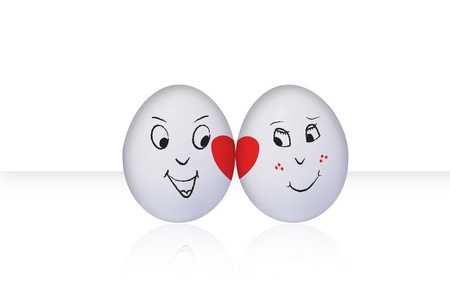 Flirting eggs in love, isolated on white backgroundの写真素材