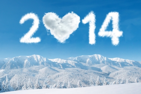New year 2014 concept with heart shaped cloudの写真素材