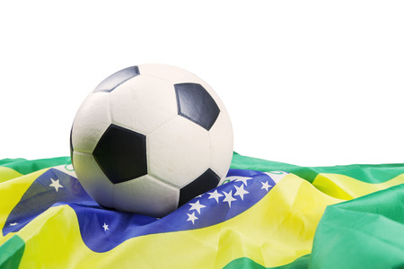 Soccer ball with brazilian flag isolated on white backgroundの写真素材