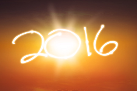 Happy new year 2016 concept. Beautiful sunrise with clear sky and bright sun lightの写真素材