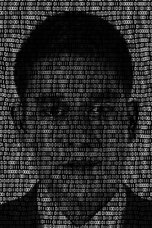 Image of businessman profile made of binary codes with black and white color