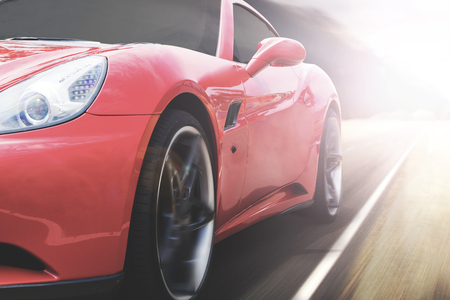 JAKARTA, Indonesia. April 23, 2017: Image of a red sports car speeding on highwayのeditorial素材