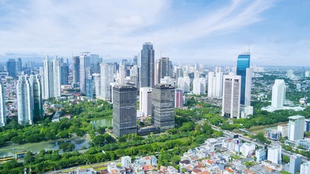 JAKARTA, Indonesia. May 12, 2017:  beautiful skyscrapers with blue sky in the Central Jakartaのeditorial素材