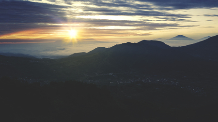 Picture of beautiful sunset on the mountain valley in evening timeの写真素材
