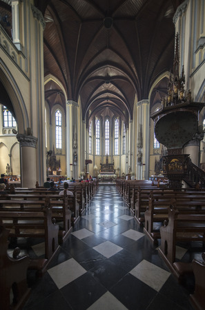 Jakarta, Indonesia. February 12, 2018: Christian people praying at Roman Catholic Cathedral のeditorial素材