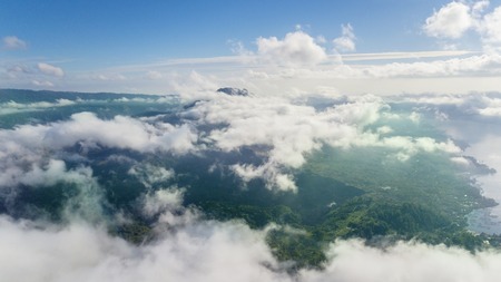 Top view of Kintamani volcano under blue sky at morning time in Bali, indonesiaの写真素材