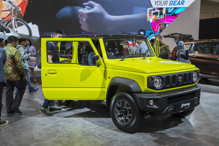 Tangerang - Indonesia. August 13, 2018: Jimny car from Suzuki displayed at event of Gaikindo Indonesia International Auto Show 2018のeditorial素材
