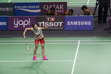 JAKARTA - Indonesia. August 21, 2018: Fitriani of badminton player competes during Asian Games 2018 in Jakarta, Indonesiaのeditorial素材