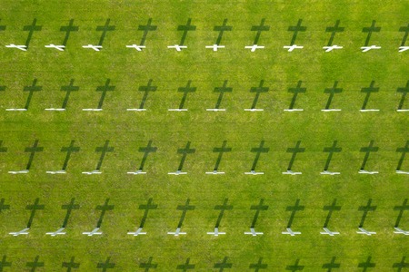 Rows of wooden crosses at Dutch war graveyard in Jakarta, Indonesiaのeditorial素材
