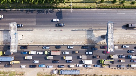 West Java, Indonesia - October 10, 2018: Top view of the construction pilings of Jakarta-Cikampek...