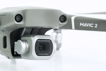 JAKARTA, Indonesia - October 12, 2018: Dji Mavic 2 Pro drone with 1 inch Hasselblad camera in the...