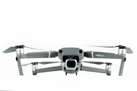 JAKARTA, Indonesia - October 12, 2018: Front view of Mavic 2 Pro drone in the studio, isolated on...