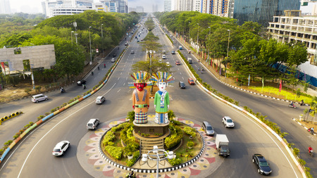 JAKARTA - Indonesia. October 22, 2018: Aerial view of Ondel-Ondel Monument in Central Jakarta, Indonesiaのeditorial素材