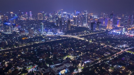 JAKARTA - Indonesia. December 12, 2018: Beautiful scenery of office buildings and residential houses...