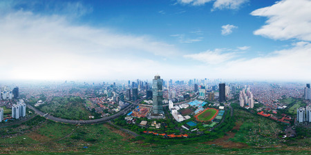 JAKARTA - Indonesia. December 12, 2018: Beautiful scenery of Jakarta skyline with skyscrapers under blue skyのeditorial素材